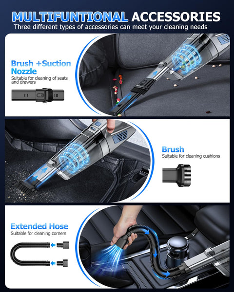 Cordless Handheld Vacuum With 16000 Pa Suction Rechargeable Portable Car And Home Cleaner with multiple accessories