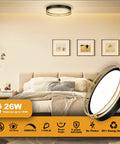12.5 Inch LED Flush Mount Ceiling Light 26W 1700 Lumens Dimmable With 3 Color Temp 3000K 4000K 5000K Energy Saving Dope Black Gold Finish