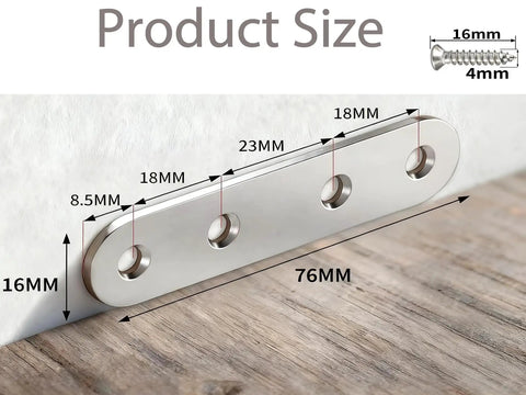 Product size diagram for Heavy Duty Stainless Steel Straight Brackets And Tough As Nails Repair Plates, 76x16mm dimensions.
