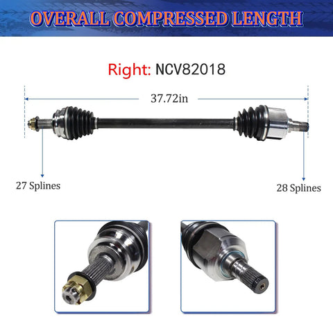 Heavy Duty Front CV Axle Shaft Assembly For 2007 To 2011 Dodge Caliber And 2007 To 2017 Jeep Compass Patriot Fwd with 37.72 inches length.