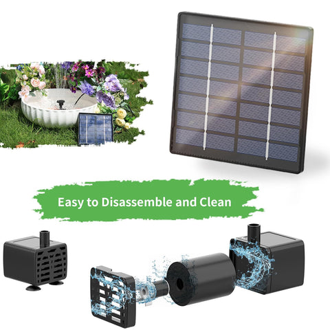 Exploded view of Solar Water Fountain Pump Kit For Outdoor Features 2026 Upgraded DIY Kit With 6 Nozzles And 9.8ft Power Cord