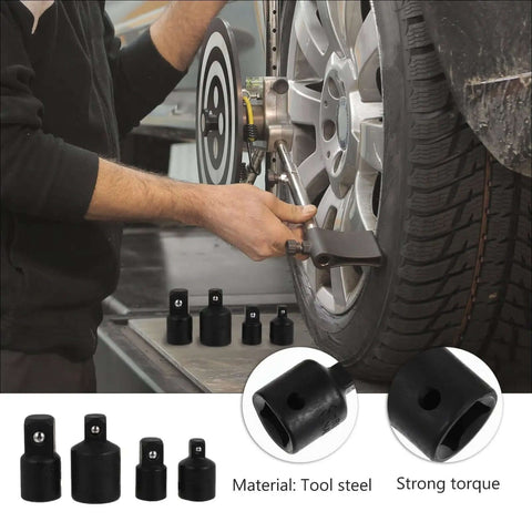 Heavy Duty 4 Pc Black Tool Steel Socket Converter Kit With Ball Bearing Adapter Set For Tough Torque And Impact Repair Jobz, wheel repair