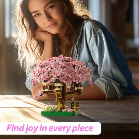 Totally Pink Cherry Blossom Tree Building Set 1113 Pieces For Adults And Kids Sakura Tree House Mini Blocks Kit displayed on table