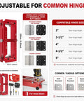 Top Shelf Door Hinge Mortise Jig And Lock Installation Kit For Interior Wood Doors displaying adjustable features for various hinge sizes.