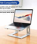 Aluminum Laptop Stand With 6 Inch Elevation, Ergonomic Detachable Notebook Riser, For 10 To 15.6 Inch Laptops Like Air Pro Dell HP Lenovo And More, Slim Silver