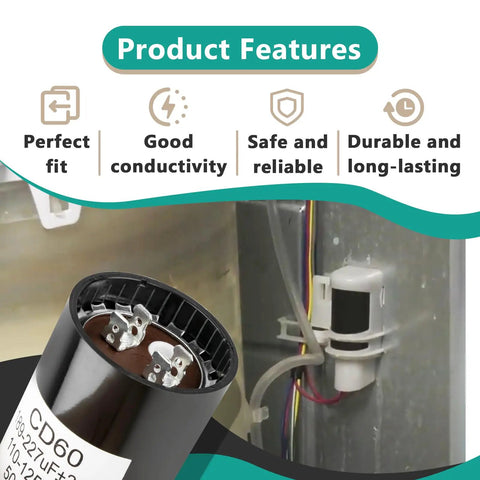 Washer Start Capacitor Replacement Part For Most Top And Front Load Washers Fits 661606 WP8572717 2859 357021 W10244889 3949169 482156 Black Durable Replacement Part For Easy Fix And Long Lasting Performance. Black washer start capacitor with terminals installed in machine