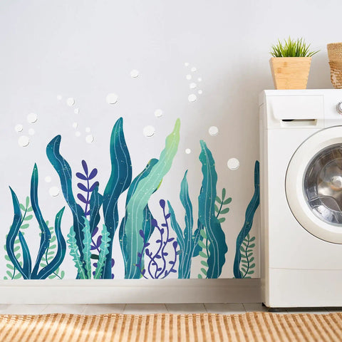 Dope 3D Sea Turtle Wall Decals With Ocean Grass And Seaweed Stickers Peel And Stick Removable Vinyl Underwater Wall Decor with bubbles