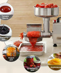 Arinoo Electric Tomato Strainer Juicer Maker Machine 450 Watt Automatic Food Squeezer extracting tomato puree in stainless steel.