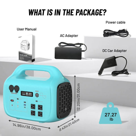 Total Game Changer 1000W Portable Power Station With 1024Wh Capacity, features user manual, AC adapter, and DC car adapter.