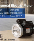 Rock Solid Two Horsepower Farm Duty Electric Motor 1725 Rpm Ac Pump Motor 115 208 230 Volt Nema 56c C Face Mount shown with details.