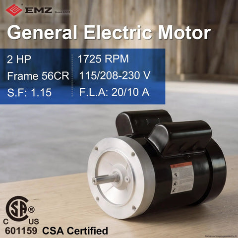 Rock Solid Two Horsepower Farm Duty Electric Motor 1725 Rpm Ac Pump Motor 115 208 230 Volt Nema 56c C Face Mount shown with details.