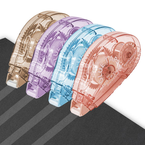 Double Sided Scrapbooking Tape Runner 4 Pack, 26 Feet By 0.31 Inch, displayed in four colored dispensers