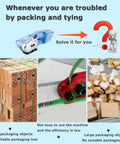 Heavy Duty Handheld Electric Strapping Machine For Pet Bands, Automatic One Pass Baler, shown with packaging challenges.