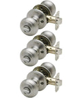 Heavy Duty Satin Stainless Interior Door Knob Set With Privacy Button, ANSI Grade 3 Certified, 3 Pack, displayed front view