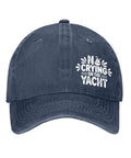 No Crying On The Yacht Funny Hat For Men Navy Blue Washed Distressed Baseball Cap For Camping Outdoor Activities And Boyfriend Gifts