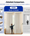 Comparison showing Heavy Duty Adjustable Wood Curtain Rods 1 Inch Diameter 48 to 86 Inches with Imitation Wood Grain Leaf Pattern Finials.