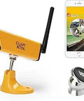Wireless Battery Backup Camera System For Trailer Hitch And RV Rear View, Stay Connected Via WiFi, yellow camera with mobile display.
