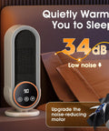 Portable Indoor Space Heater With 1200W PTC Ceramic Rapid Heating, Quiet design near a bed, energy efficient for home use.