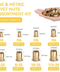 Complete Rivet Nut Tool Kit Features 320 Piece Metric and SAE Threaded Insert Set with various sizes displayed on a hand.