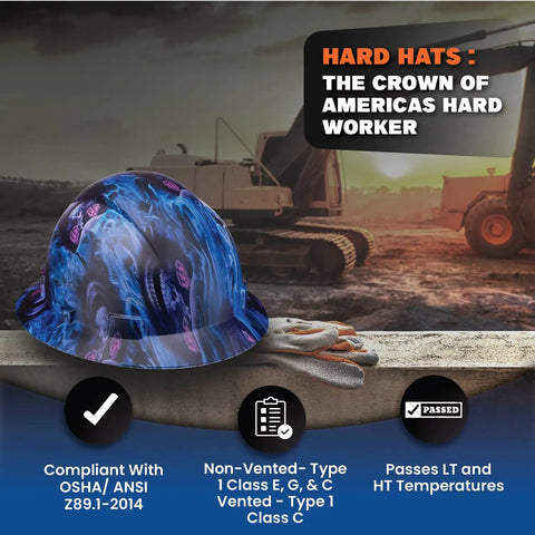 Full Brim Hard Hat With Color Weave Gloss, All Day Comfort, OSHA Approved And ANSI Z89.1 Type 1, Meets Class E G C Standards