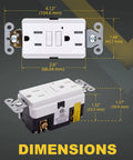 Five Pack 15A GFCI Outlet With LED Indicator, Self Test, ETL Listed GFI Duplex Receptacles, dimensions shown in image