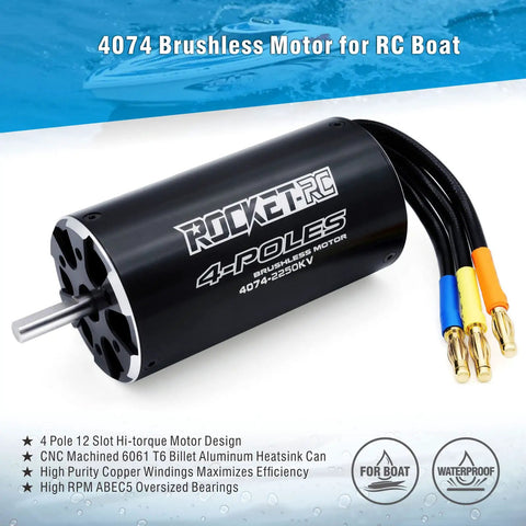 Brushless RC Boat Motor 4074 2250KV With Cooling Set For RC Boats High Torque 4 Pole Design