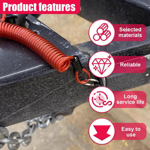 Tough As Nails Trailer Breakaway Cable With Universal RV Camper Brake Tether Line showing coiled design and connection to trailer.