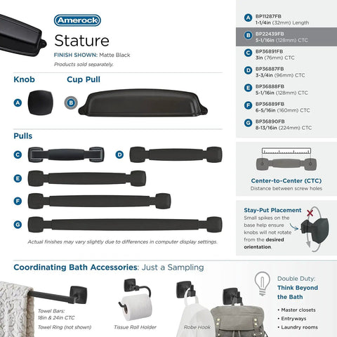 Top Shelf Matte Black Cup Pull Handle With No Hassle Mounting And Game Changing Grip For Smooth Kitchen Cabinet Refresh And Furniture Upgrade Featuring 5 16 Inch Center To Center Spacing image with specifications and size details.