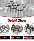 Detail view of ER32 Spring Collet Set Six Piece One Eighth To Three Quarters Inch Range For CNC Milling Lathe Tooling And Work Holding Engraving Machine Built Tough With High Precision 0.015 MM Accuracy