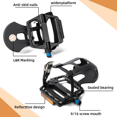 Ride Ready Aluminum Bike Pedals With Toe Cages, Universal Nine Sixteenths Inch Spindle Replacement For Peloton Spin Bikes