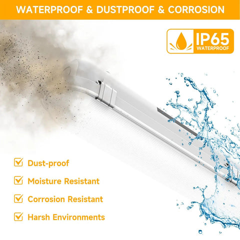 4 Foot LED Vapor Tight Shop Light With Adjustable Power And CCT 7800 Lumens IP65 Waterproof And Dustproof design