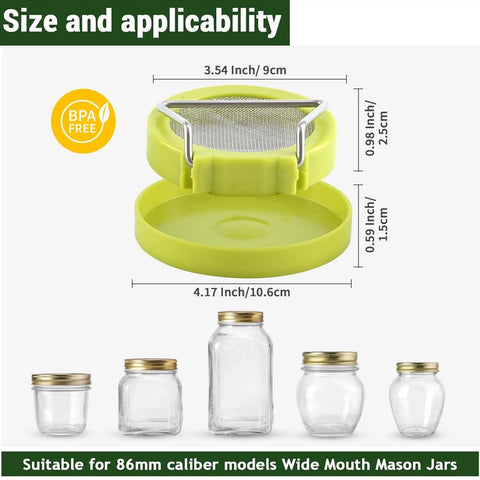Two Pack Seed Sprouter Kit For Wide Mouth Jars With 316 Stainless Mesh BPA Free Drip Tray And Tilted Lid For Bean Sprouts