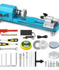Bonvoisin Mini Lathe Machine With 7-Speed Benchtop Wood Turning Capabilities For Diy Projects and Precision Craftsmanship with tools.
