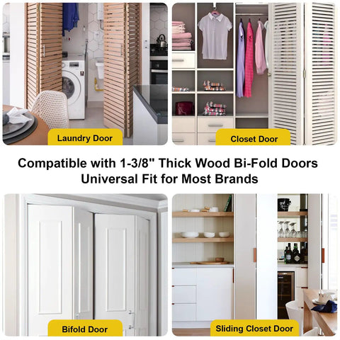 DIY Ready Bi-Fold Door Repair Kit For Two 1-3/8 Inch Wood Doors shown with compatible laundry, closet, bifold, and sliding doors.