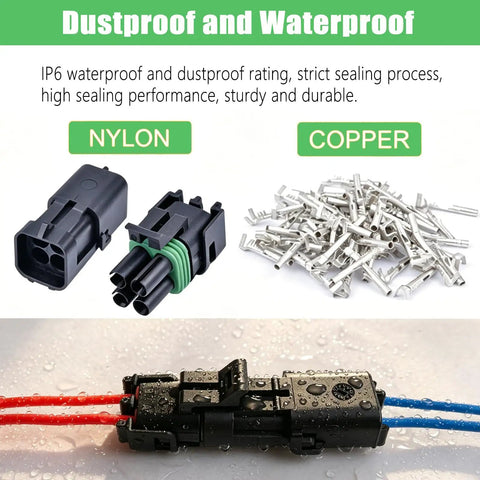 Get The Ultimate 53 Sets Weather Pack Connectors Kit With Crimping Tools And Terminal Removers For Auto Wiring Repairs In One Sleek Storage Case, IP6 nylon and copper waterproof connector