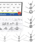 V Shaped Return Springs Set, 45 Piece Kit With 15 Sizes, displayed in a transparent box with spring sizes chart