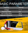 850mAh 11.1V 45C 3S LiPo Battery Pack With XT30 Plug for FPV Multirotor Tiny Quad 150 180 Size Weighing About 76g