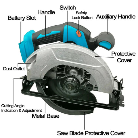 No Cord Hassle Cordless Circular Saw 18V Lithium Power Tool with rugged steel base and safety features.