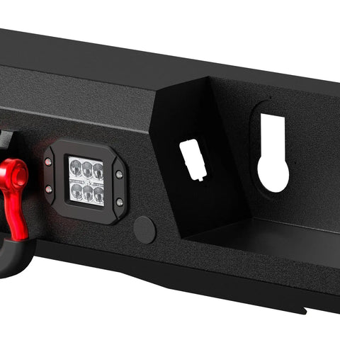 Heavy Duty Steel Front And Rear Bumper Kit For Jeep Gladiator JT with LED light and recovery hook detail.