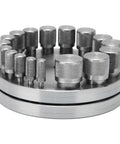Disc Cutter Set Pro Grade 45 Steel Punch Tool With 17 Dies for jewelry making, metal cutting kit, silvery finish on display