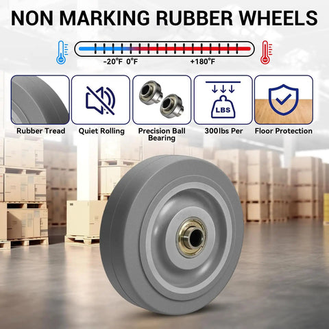 Heavy Duty Rubber Caster Wheels 4 Inch Set Of 4 1200 Lb Capacity Non Marking Replacement Wheels warehouse background