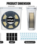 8 Pack 3D Printer Filament Storage Boxes Portable Sealed Waterproof Dustproof with desiccant, labels, and pen shown