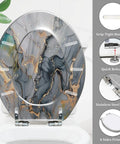 Elongated Toilet Seat for Home Replacement, 14.5" x 18.5", marble design, stainless steel hinge, easy quick release.