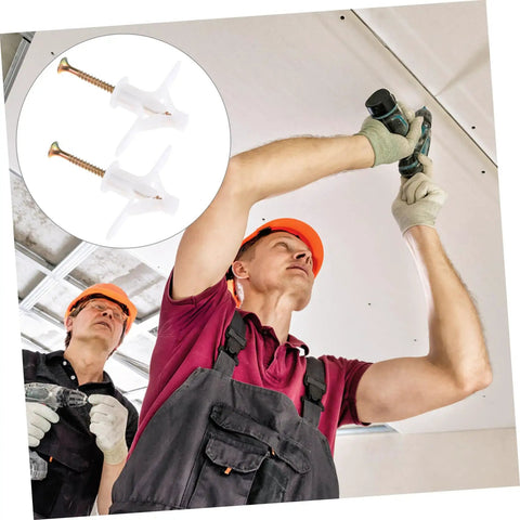 Workers installing drywall anchors with 100 Piece Expansion Screw Set For Aircraft Type Drywall Anchors, Heavy Duty Hollow Wall Anchors For EZ Self Tapping Install