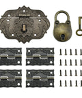 Antique Bronze Jewelry Box Hinge Hasps Lock Kit With Screws Retro Engraved Decorative Hardware