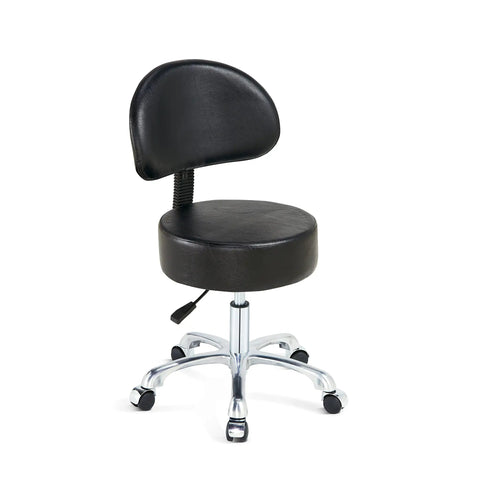 Swivel Rolling Stool With Thick Cushioned Pad, 360 Degree Adjustable Height Office Chair On Quiet Casters For Docs with Back Rest Black