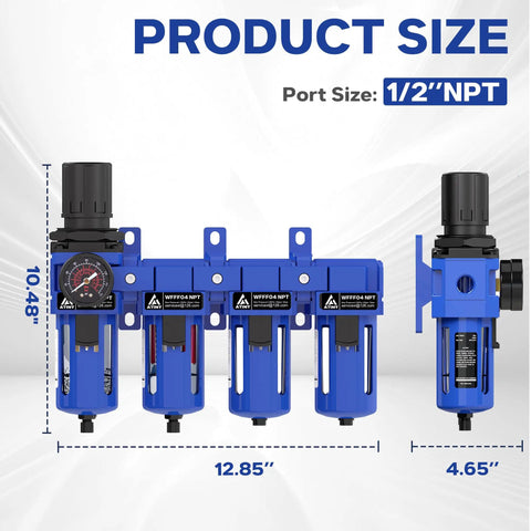 Half Inch NPT Air Dryer for Compressors, Four Stage Water Separator with Brass Filter, 10.48 x 12.85 inches size shown