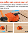 Heavy Duty Floor Gap Fixer And Puller Tool With 180 Lb Suction shown repairing floor gap with ergonomic handle and suction cup