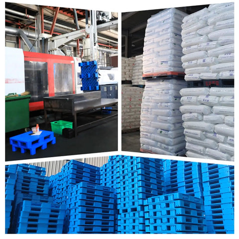 Built Tough Blue Plastic Pallet With Anti Slip Surface, Heavy Duty Polyethylene Dunnage Rack stacked in warehouse