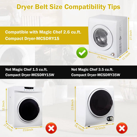 Portable Dryer Belt And Blower Fan Replacement For Compact 2.6 Cu Ft Dryers, Compatibility Guide for Magic Chef MCSDRY Models